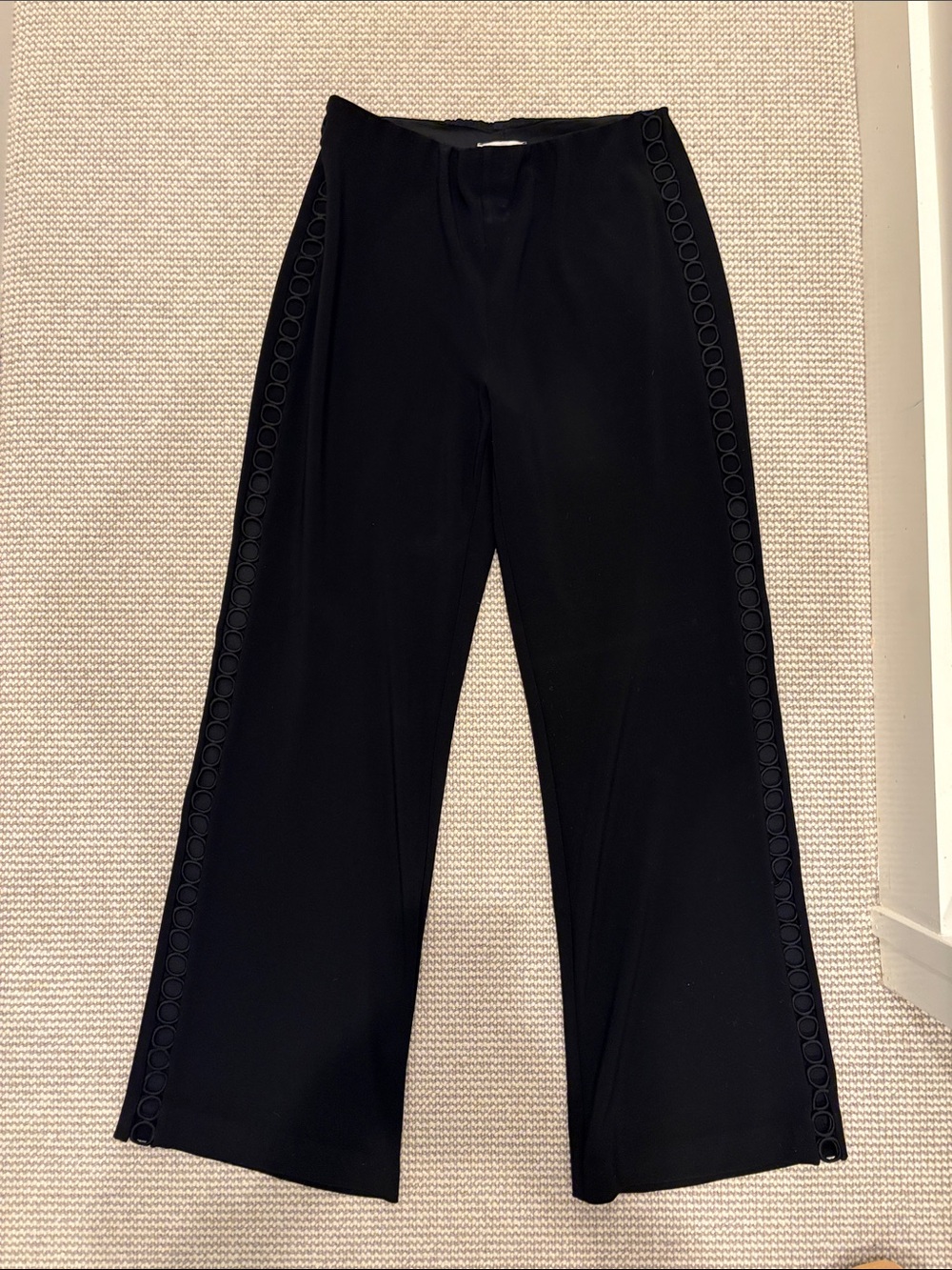 Joseph Ribkoff Black Wide-Leg Pants with Side Circle Trim